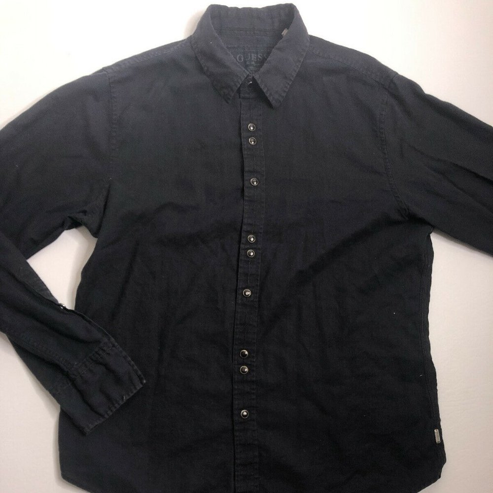 Guess Mens Large Pearl Snap Shirt Black Western